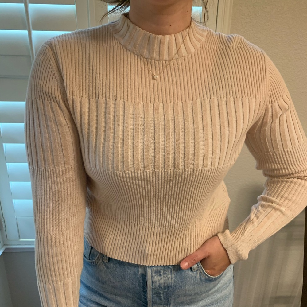 Cropped cream mock neck sweater